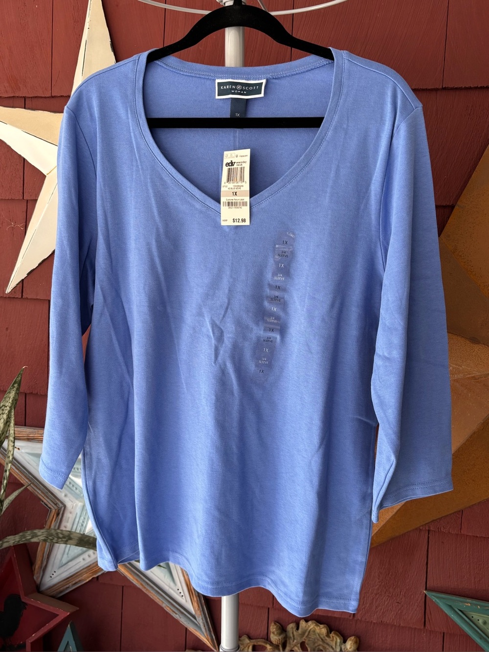 NWT Y2K Karen Scott Shawl Boatneck 3/4 Sleeves Maliblue Top Women Plus Size XXL